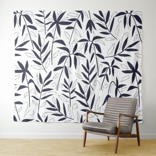Japanese pattern blue bamboo leaves tapestry