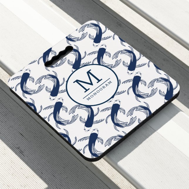 Japanese pattern blue fish pattern seat cushion (In Situ)