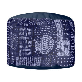 JAPANESE PATTERN DARK BLUE PERSONALIZED INITIAL POUF