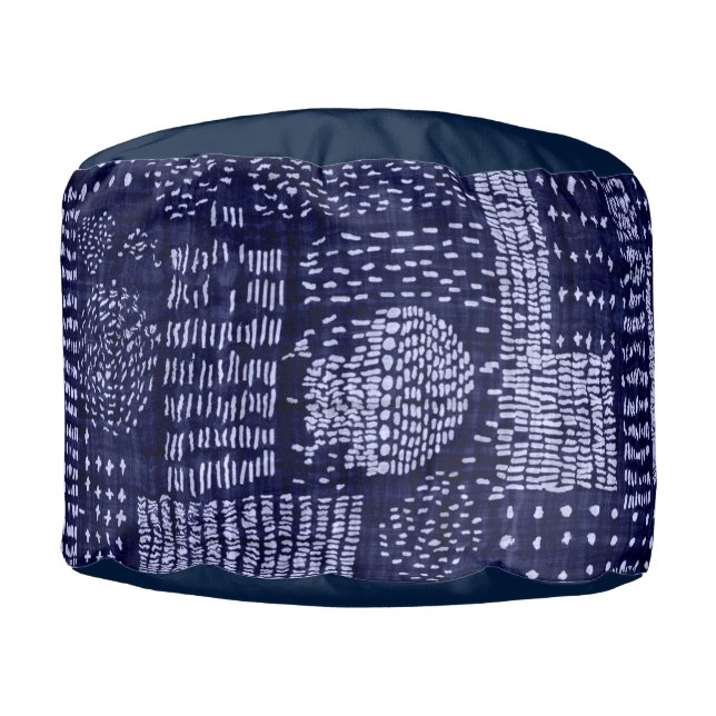 JAPANESE PATTERN DARK BLUE PERSONALIZED INITIAL POUF (Front)