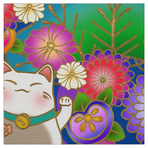 Japanese pattern fabric with lucky cat