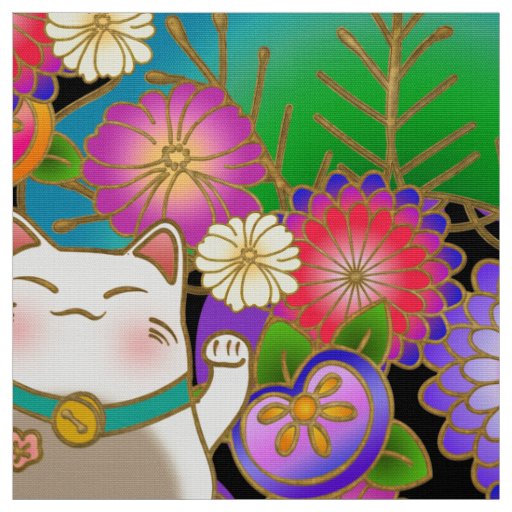 Japanese pattern fabric with lucky cat