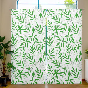 Japanese pattern green on white bamboo leaves blackout curtains
