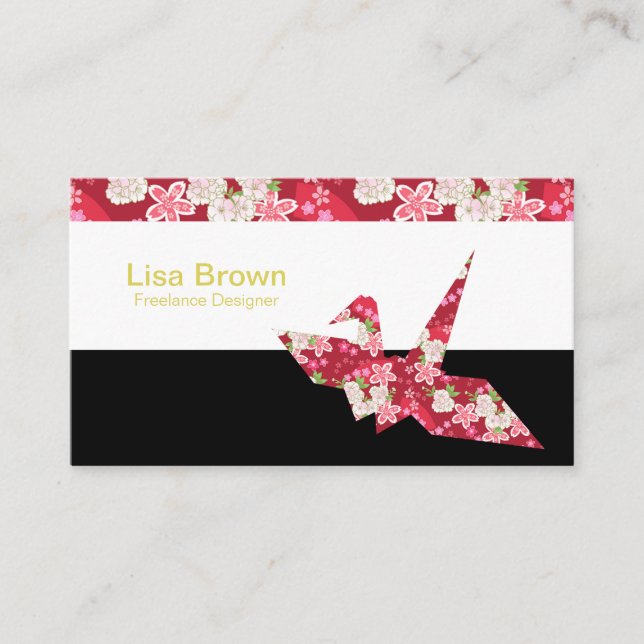 Japanese pattern red origami crane business card (Front)