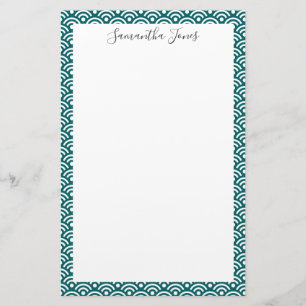 Japanese Pattern Teal   Personalized Stationery