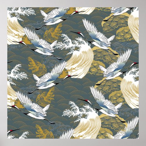Japanese pattern Traditional motif background wit Poster