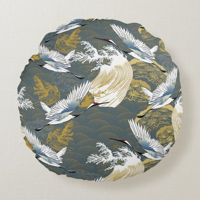 Japanese pattern. Traditional motif background wit Round Pillow (Front)