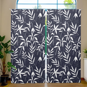 Japanese pattern white stylized bamboo leaves blackout curtains