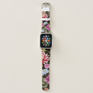 Japanese pattern with flowers and white cranes apple watch band