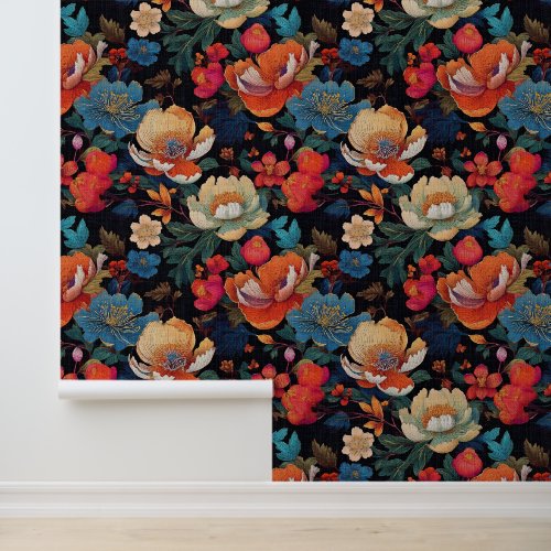 Japanese peonies on black wallpaper 