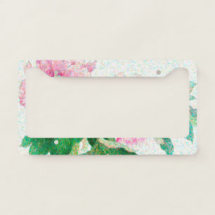 Japanese Peony Dots Art License Plate Frame