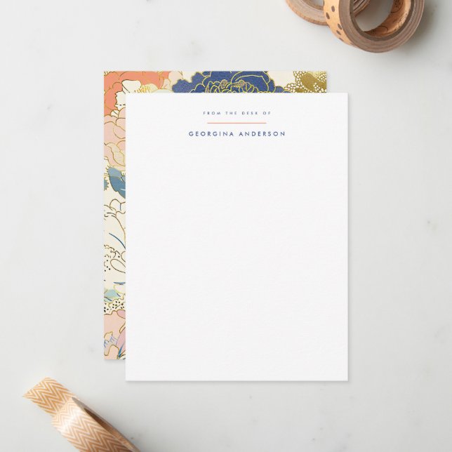 Japanese Peony Personal Stationery Note Card (Front/Back In Situ)