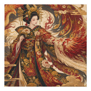 Japanese Phoenix Geisha Art Mythology Design Faux Canvas Print