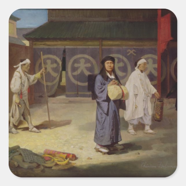 Japanese Pilgrim returning from Mount Fusi Yama Square Sticker (Front)