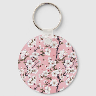 Japanese Pink Cherry Blossom Sakura Floral Spring  Keychain