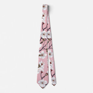 Japanese Pink Cherry Blossom Sakura Floral Spring  Neck Tie