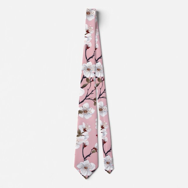 Japanese Pink Cherry Blossom Sakura Floral Spring  Neck Tie (Front)