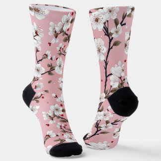 Japanese Pink Cherry Blossom Sakura Floral Spring  Socks