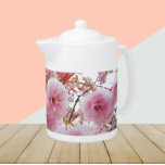 Japanese Pink Cherry Blossoms Floral Teapot<br><div class="desc">White ceramic teapot with lid that features a photo image of pretty,  pink Cherry Blossoms,  whose Japanese name is Sakura. A lovely,  floral design!</div>