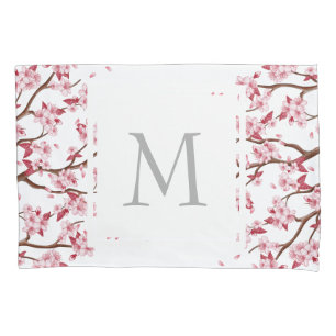 Japanese Pink Cherry Blossoms - Monogrammed Pillow Case