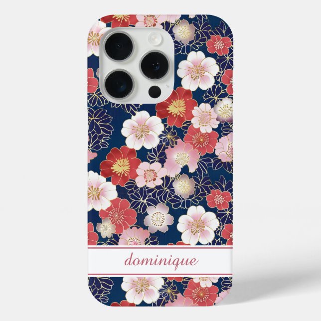 Japanese Pink Floral Pattern Monogrammed Case-Mate iPhone Case (Back)