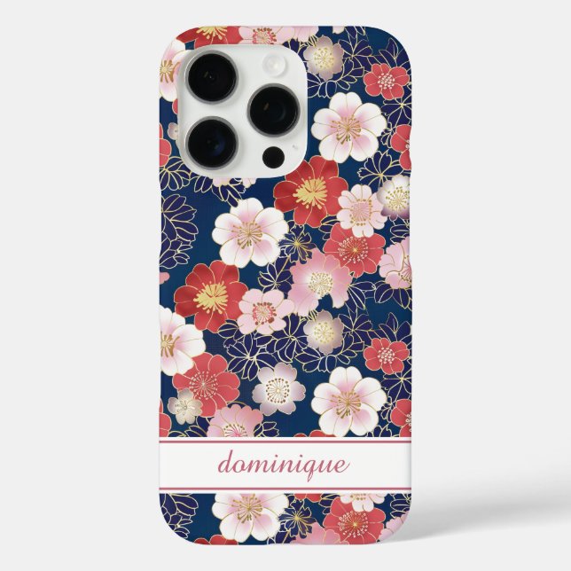 Japanese Pink Floral Pattern Monogrammed Case-Mate iPhone Case (Back)