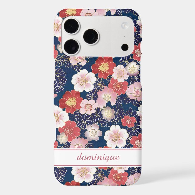 Japanese Pink Floral Pattern Monogrammed Case-Mate iPhone Case (Back)