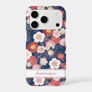 Japanese Pink Floral Pattern Monogrammed iPhone 17 Pro Case