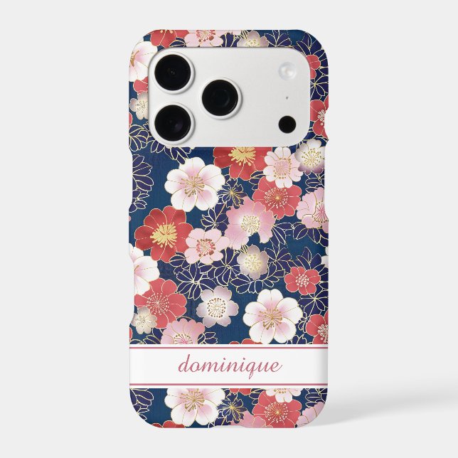 Japanese Pink Floral Pattern Monogrammed Case-Mate iPhone Case (Back)
