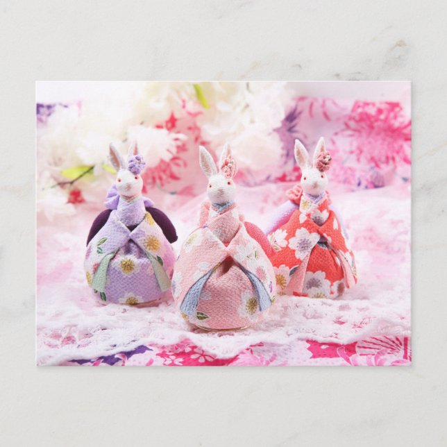 japanese pink kimono rabbit easter postcrossing postcard (Front)