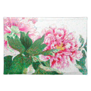Japanese Pink Peonies Cloth Placemat