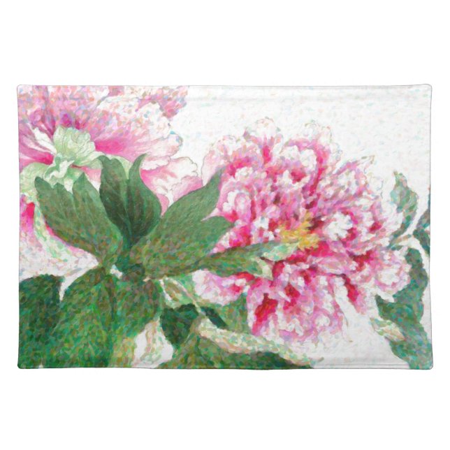 Japanese Pink Peonies Cloth Placemat (Front)