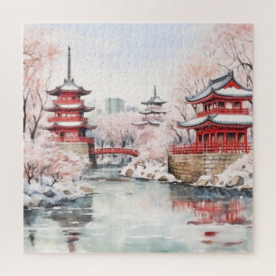 Japanese Pink Sakura Architecture Jigsaw Puzzle