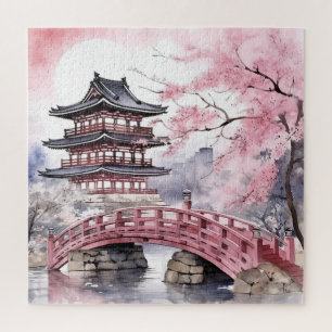 Japanese Pink Sakura Architecture Jigsaw Puzzle