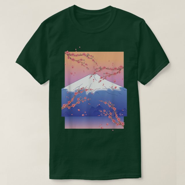 Japanese Pink Sakura Mountain Pretty Flower Cherry T-Shirt (Design Front)