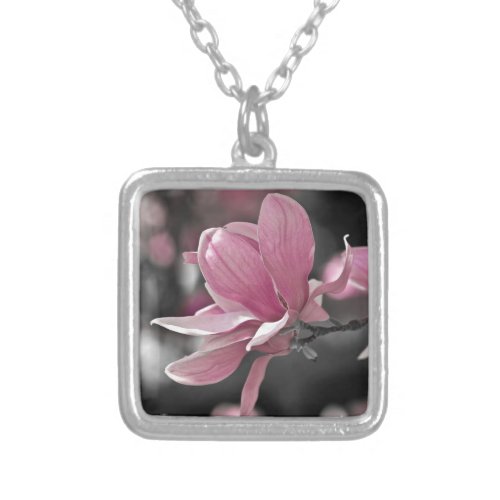 Japanese Pink Saucer Magnolia Silver Plated Necklace