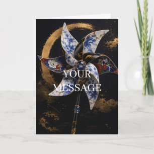 Japanese Pinwheel Kintsugi Gold Art Personalized  Card