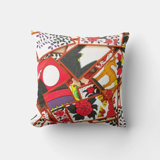 Japanese Playing Cards Illustration (Various) Throw Pillow (Front)