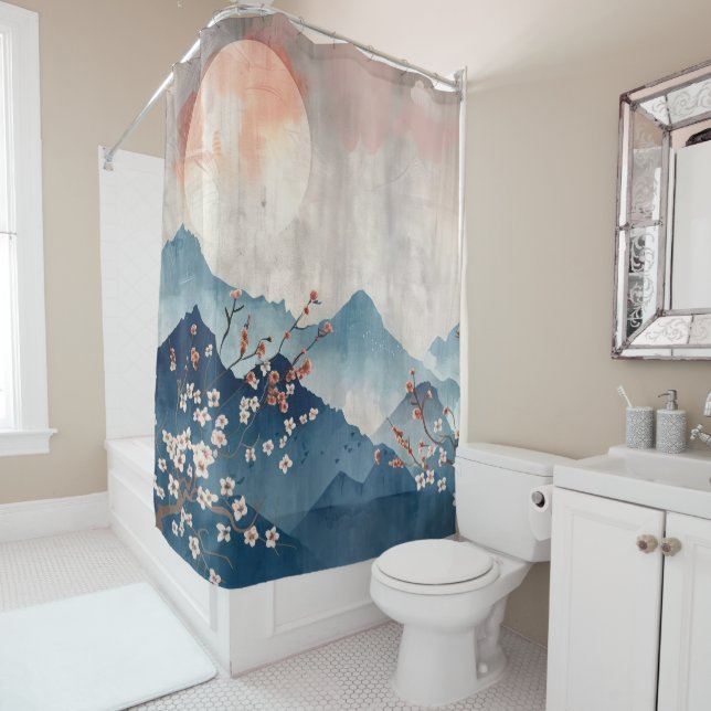 Japanese Plum Blossom Moon Shower Curtain (In Situ)
