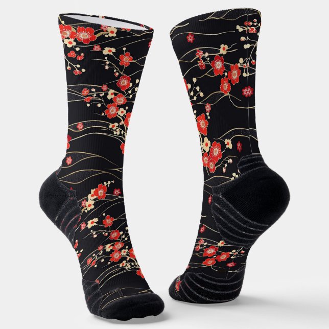 Japanese Plum Blossom Wave Pattern Socks (Angled)