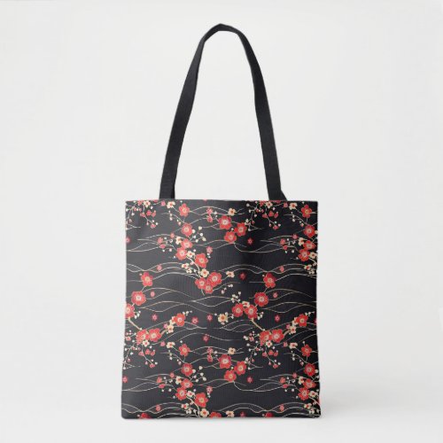 Japanese Plum Blossom Wave Pattern Tote Bag