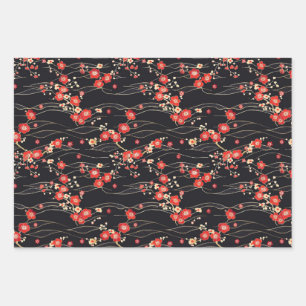 Japanese Plum Blossom Wave Pattern Wrapping Paper Sheets
