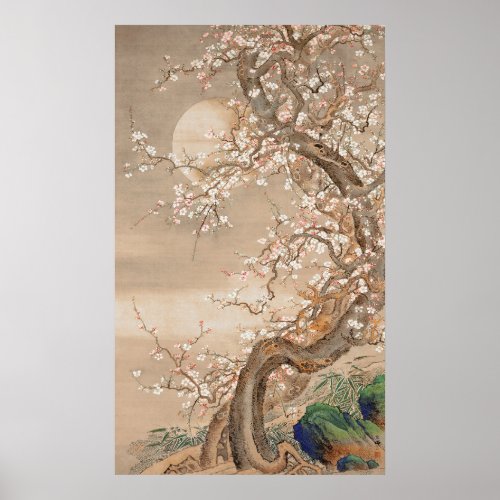 Japanese plum blossoms in moonlight 18th century poster