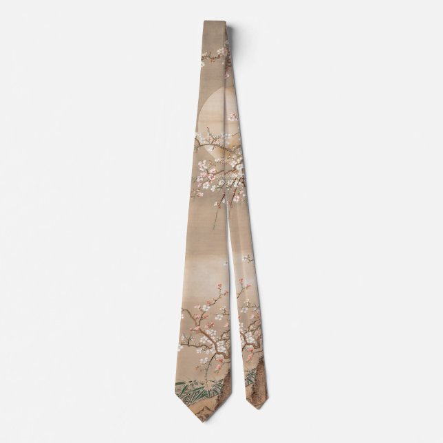 Japanese plum blossoms in moonlight by Sō Shizan Neck Tie (Front)