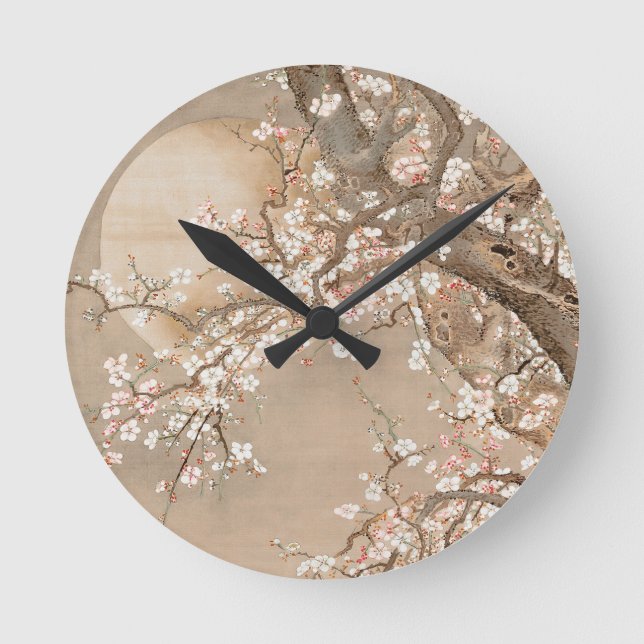Japanese plum blossoms in moonlight by Sō Shizan Round Clock (Front)