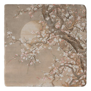 Japanese plum blossoms in moonlight by Sō Shizan Trivet