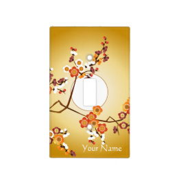 Japanese Plum Blossoms Moon Gold Orange Red Branch Light Switch Cover