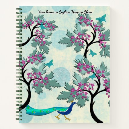 Japanese Plum Trees And Peacock Personalized Notebook
