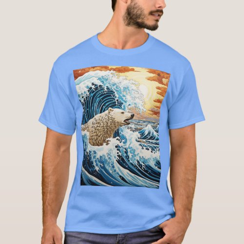 Japanese Polar Bear Surfer Great Wave Off Kanagawa T_Shirt