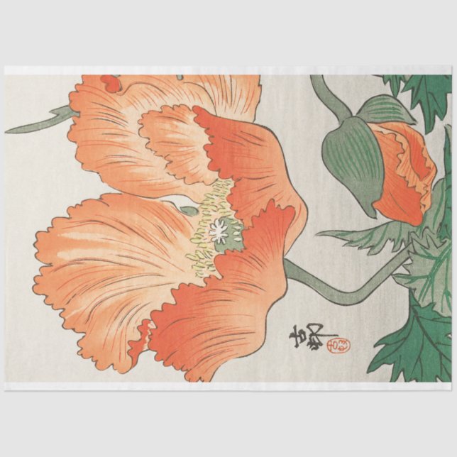 Japanese Poppy Decoupage Decoupaging Red Orange  Tissue Paper (Front)